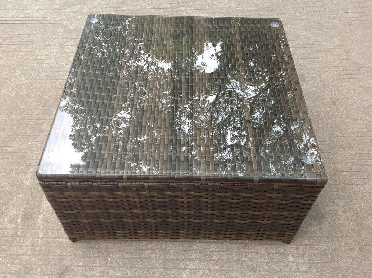 GARTENMÖBEL COUCHTISCH Polyrattan Dunkelbraun - Braun, Glas/Kunststoff (65/65/37cm) - Fimous