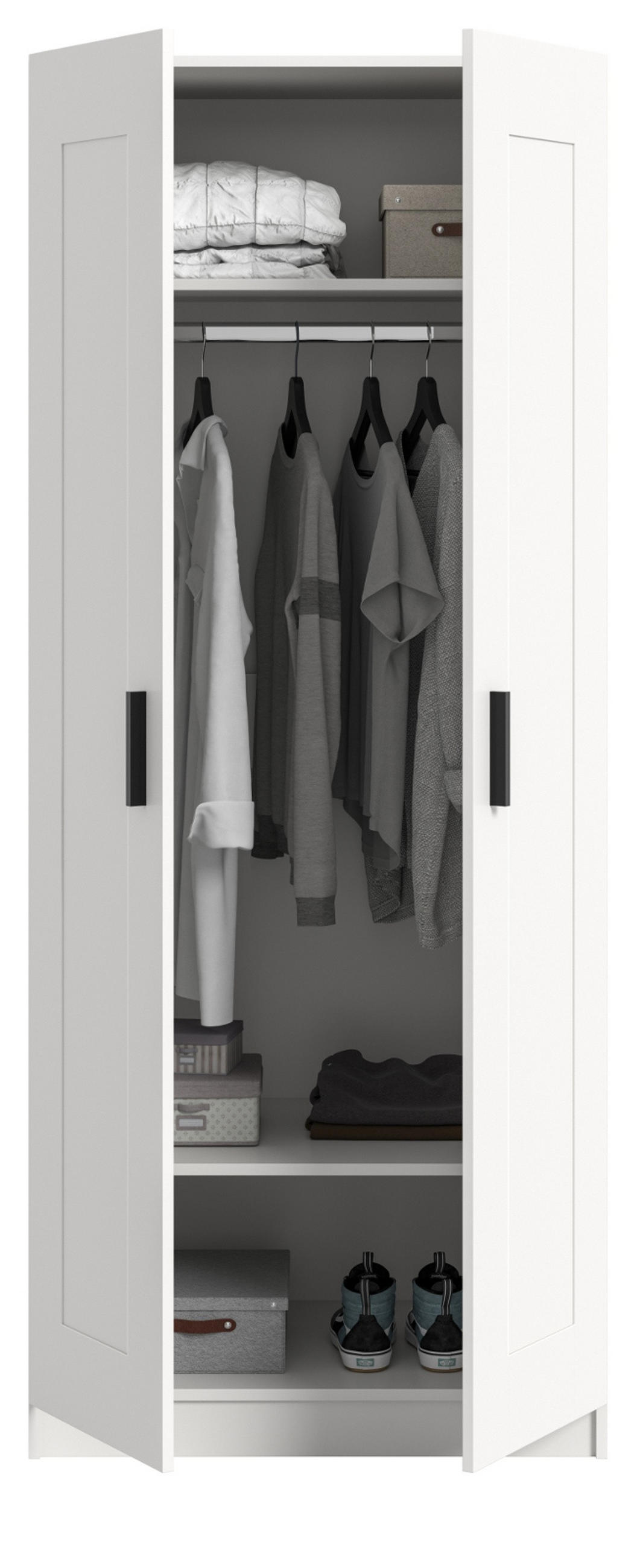 KLEIDERSCHRANK in weiß 80 x 194 cm, Drehtürenschrank 2-türig skandinavisch - Schwarz/Weiß, Holzwerkstoff/Kunststoff (80/194/56cm) - Inn.Furn