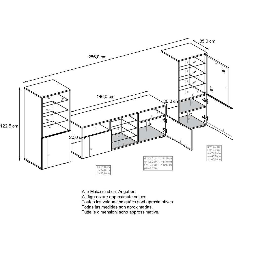 Thumbnail - Vladon Wohnwand, Eiche, Holzwerkstoff, 286x122.5x35 cm, Wohnzimmer, Wohnwände, Anbauwände