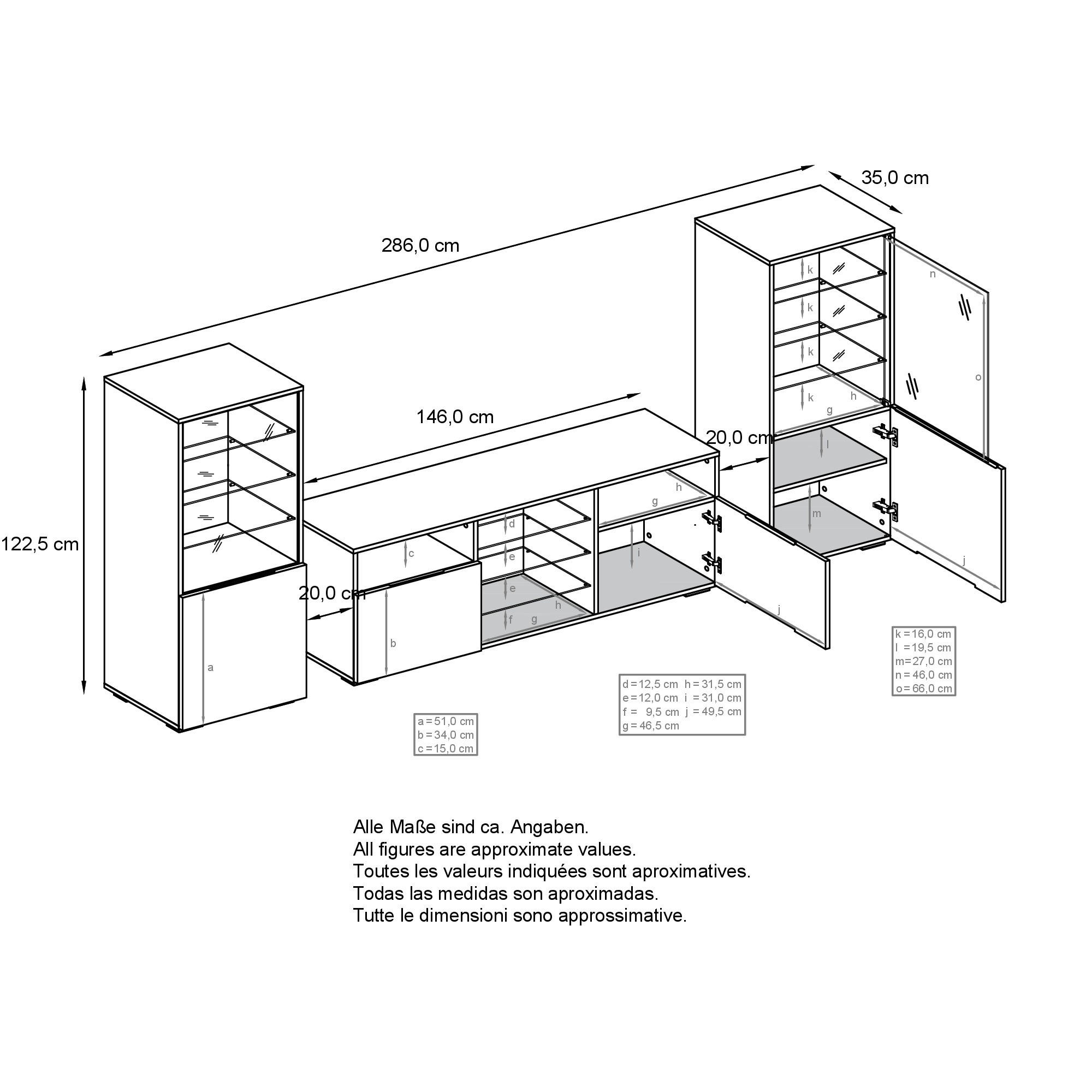 Thumbnail - Vladon Wohnwand, Eiche San Remo, Holzwerkstoff, 286x122.5x35 cm, Wohnzimmer, Wohnwände, Anbauwände
