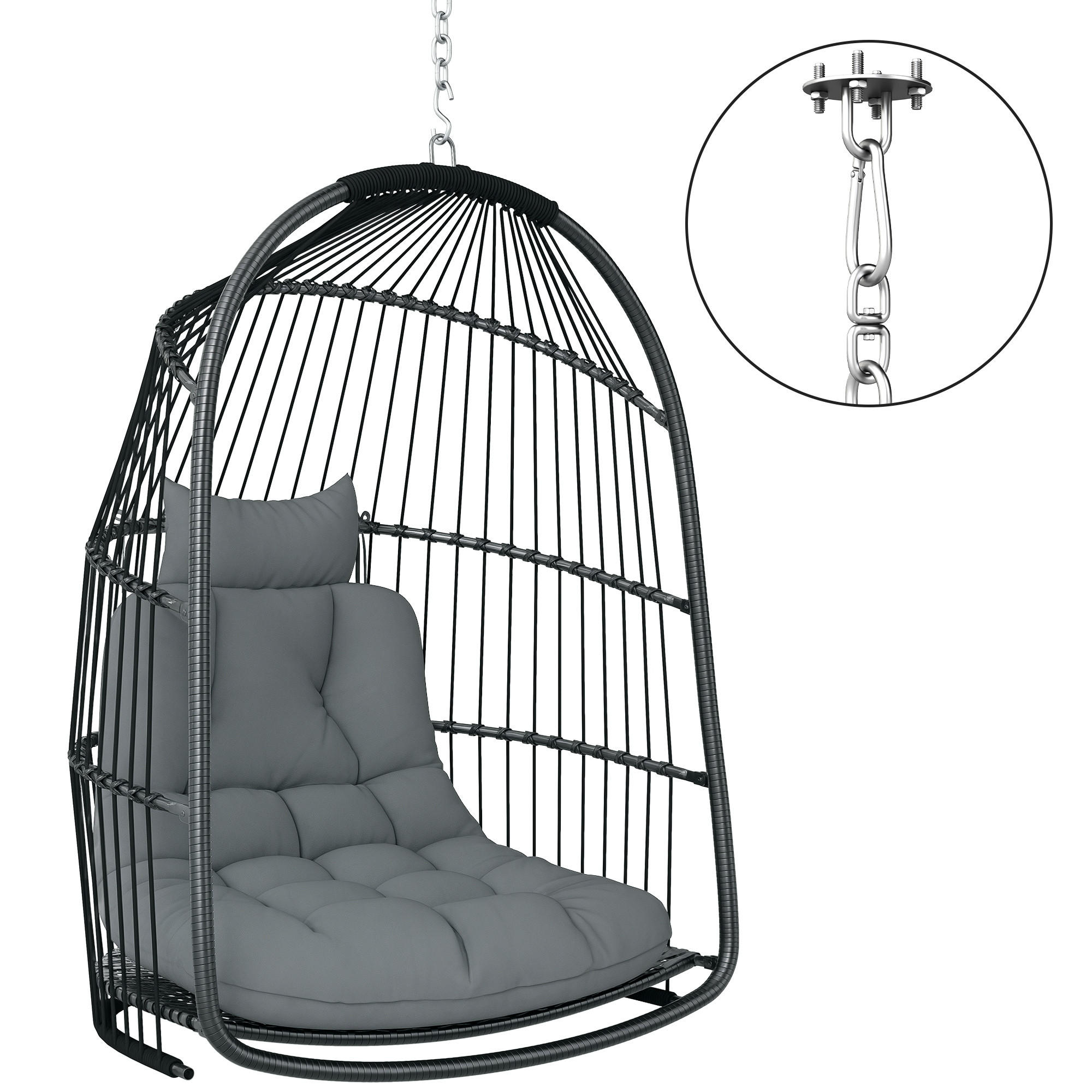 HÄNGESESSEL DE-06642 faltbar & mit Kissen Dunkelgrau - Dunkelgrau, Kunststoff/Metall (68/105/74cm) - ComfortXL