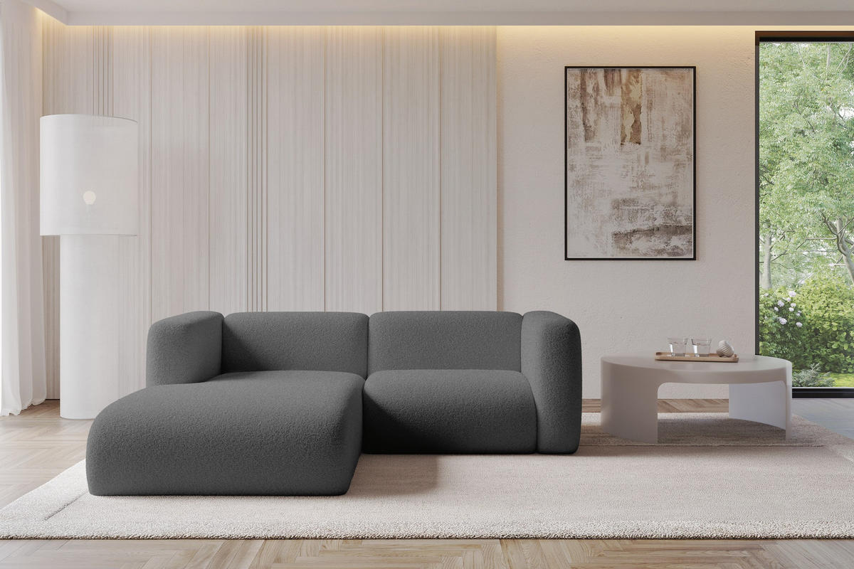 ECKSOFA Ottomane Links MIRA-L1 227x179x89 Grau Bouclé - Platinfarben/Schwarz, Holzwerkstoff/Kunststoff (227/179cm) - ALTDECOR