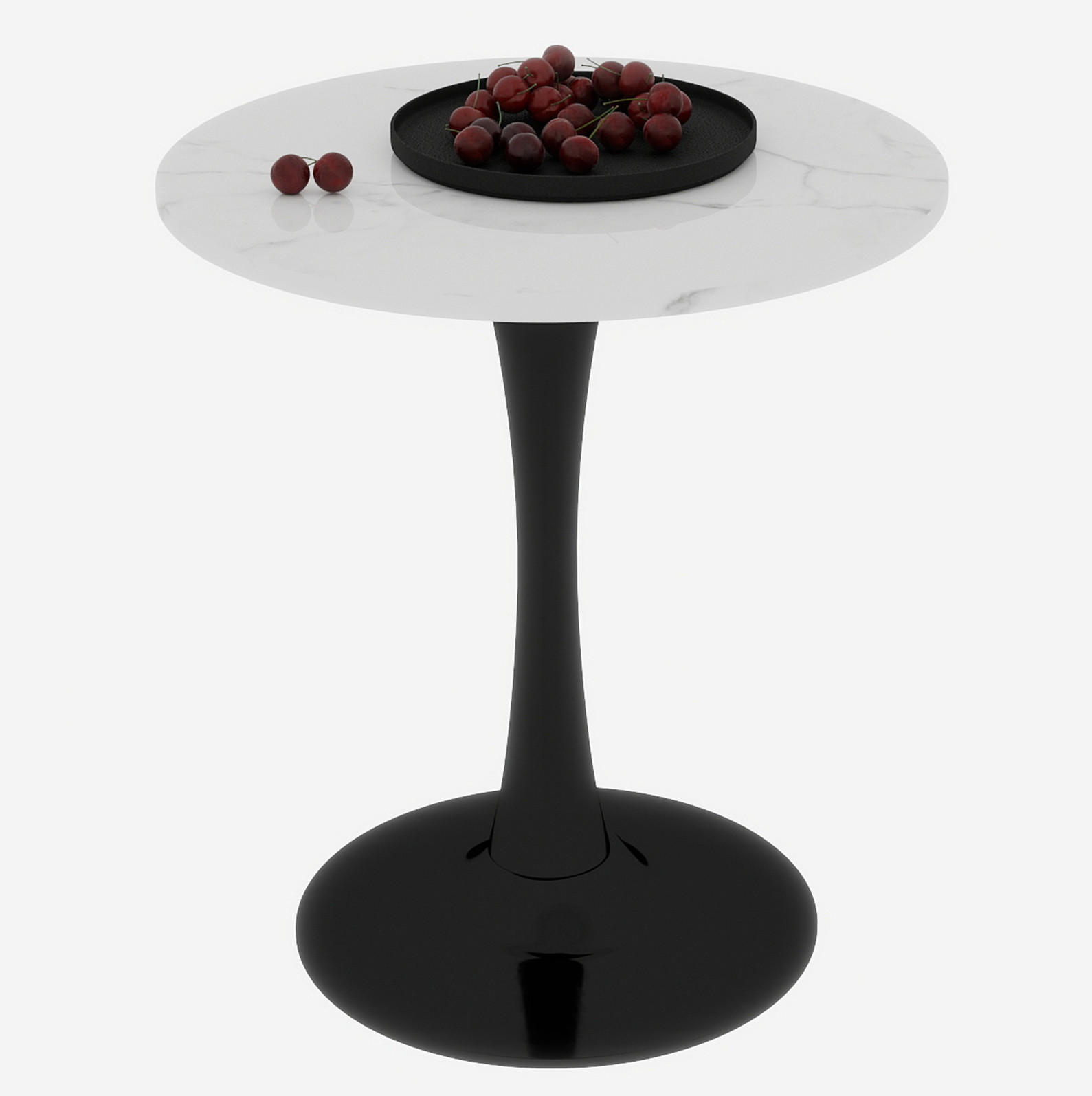 COUCHTISCH 70 cm in Schwarz/Weiß aus Kunstmarmor, rund und modern - Weiß, Stein (70/70/72cm) - Flora Grace