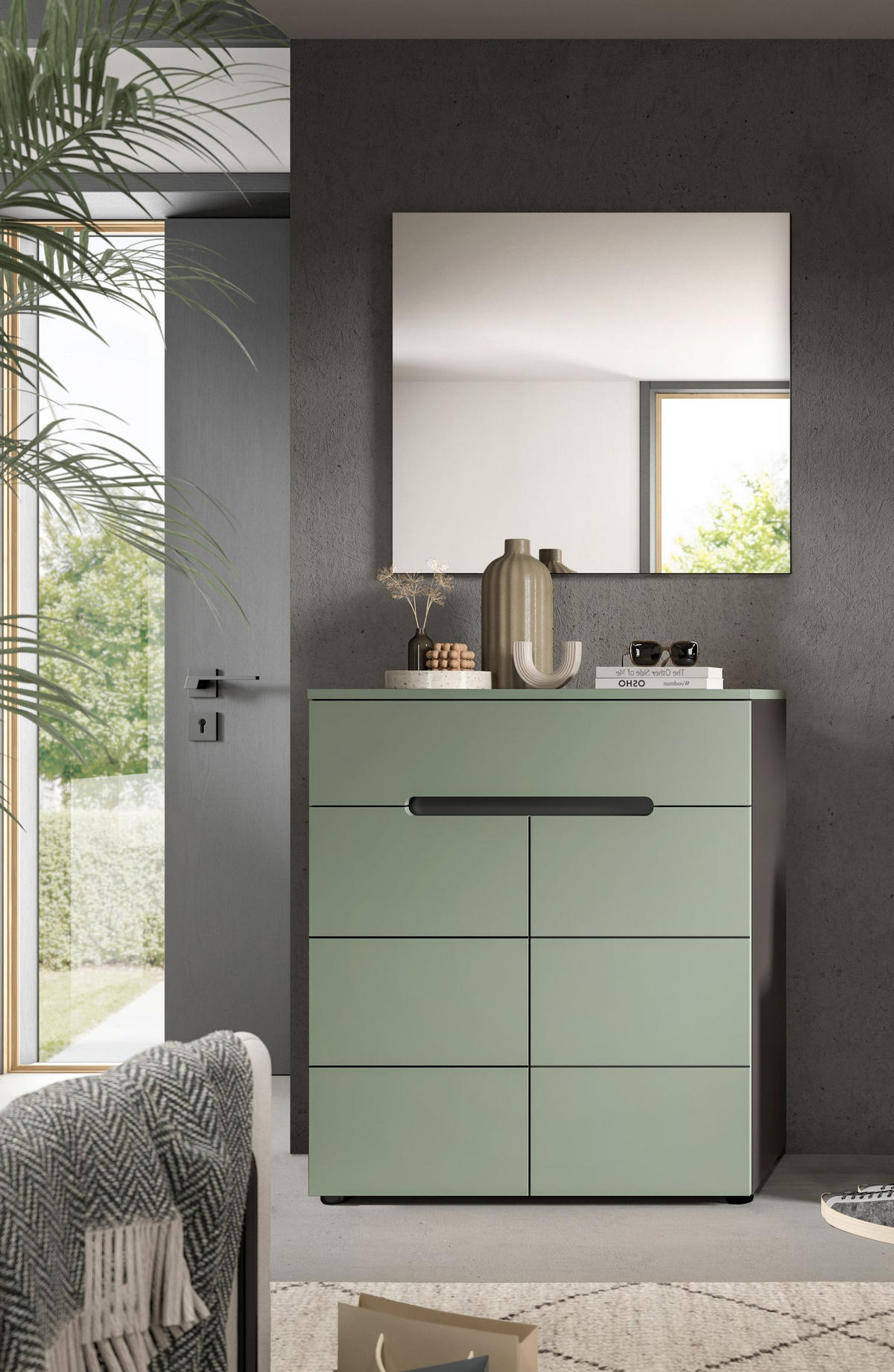 GARDEROBE Nova 2-tlg. (B/H/T: ca. 80/190/37 cm) in Basalt grau/Smoke Green - Grau, Holzwerkstoff (80/190/37cm)