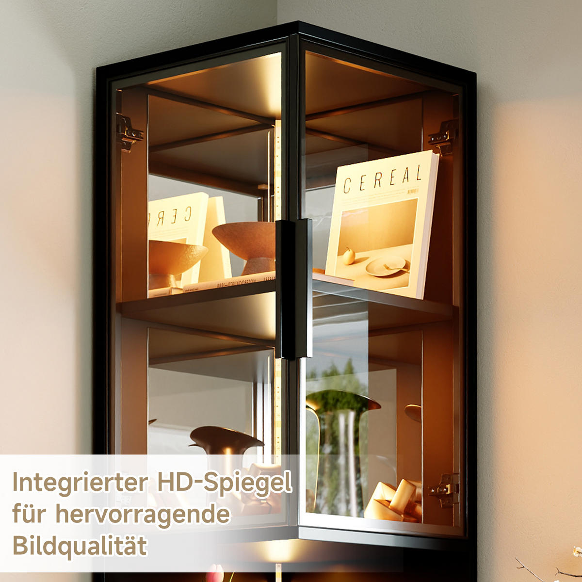 VITRINE LED Glastüren Spiegelrückwand 205cm Weinschrank Weiß - Schwarz, Holzwerkstoff (42/205/44cm) - FLIEKS