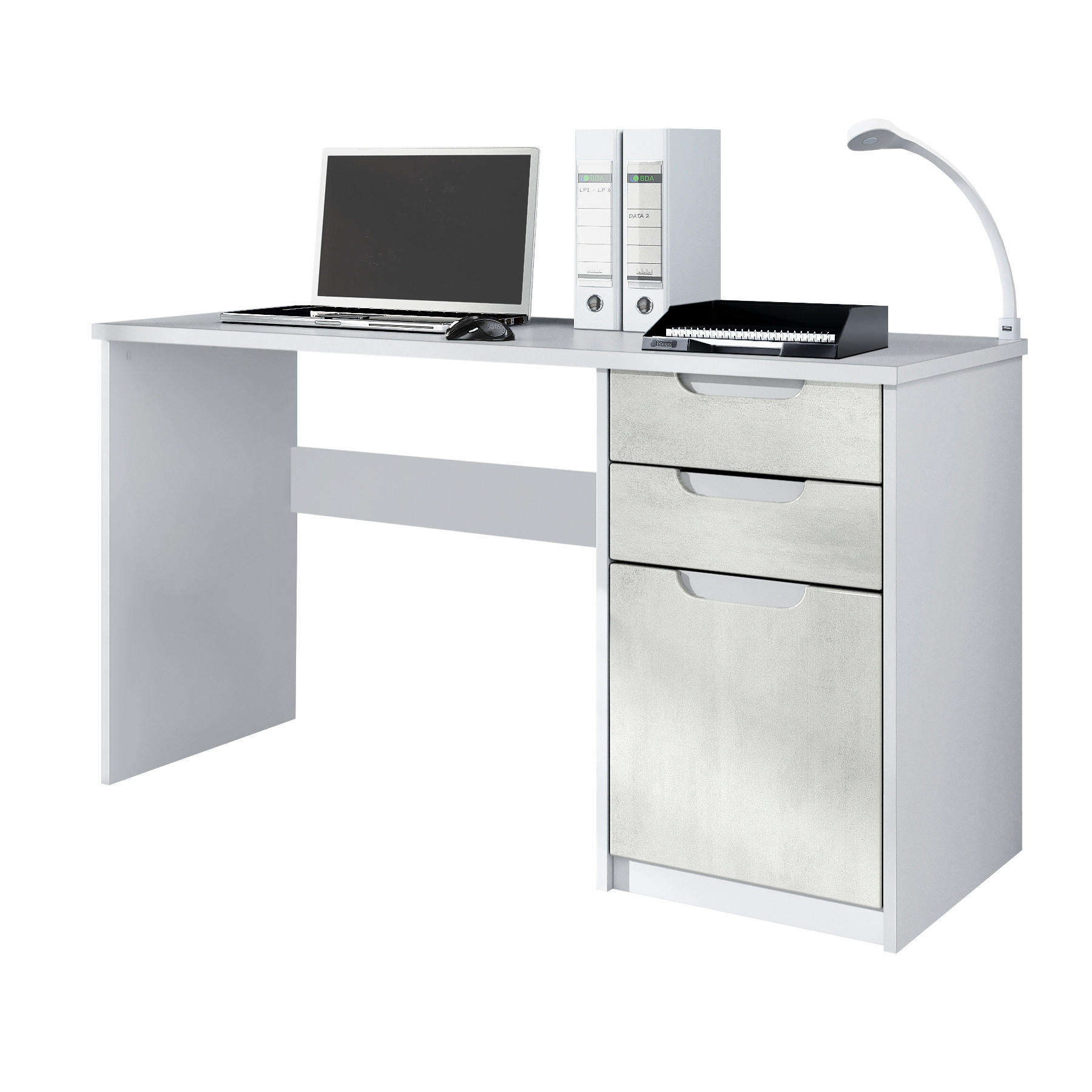 SCHREIBTISCH Logan Fronten in Beton Oxid Optik - Hellgrau, Holzwerkstoff (60/129/76cm) - Vladon