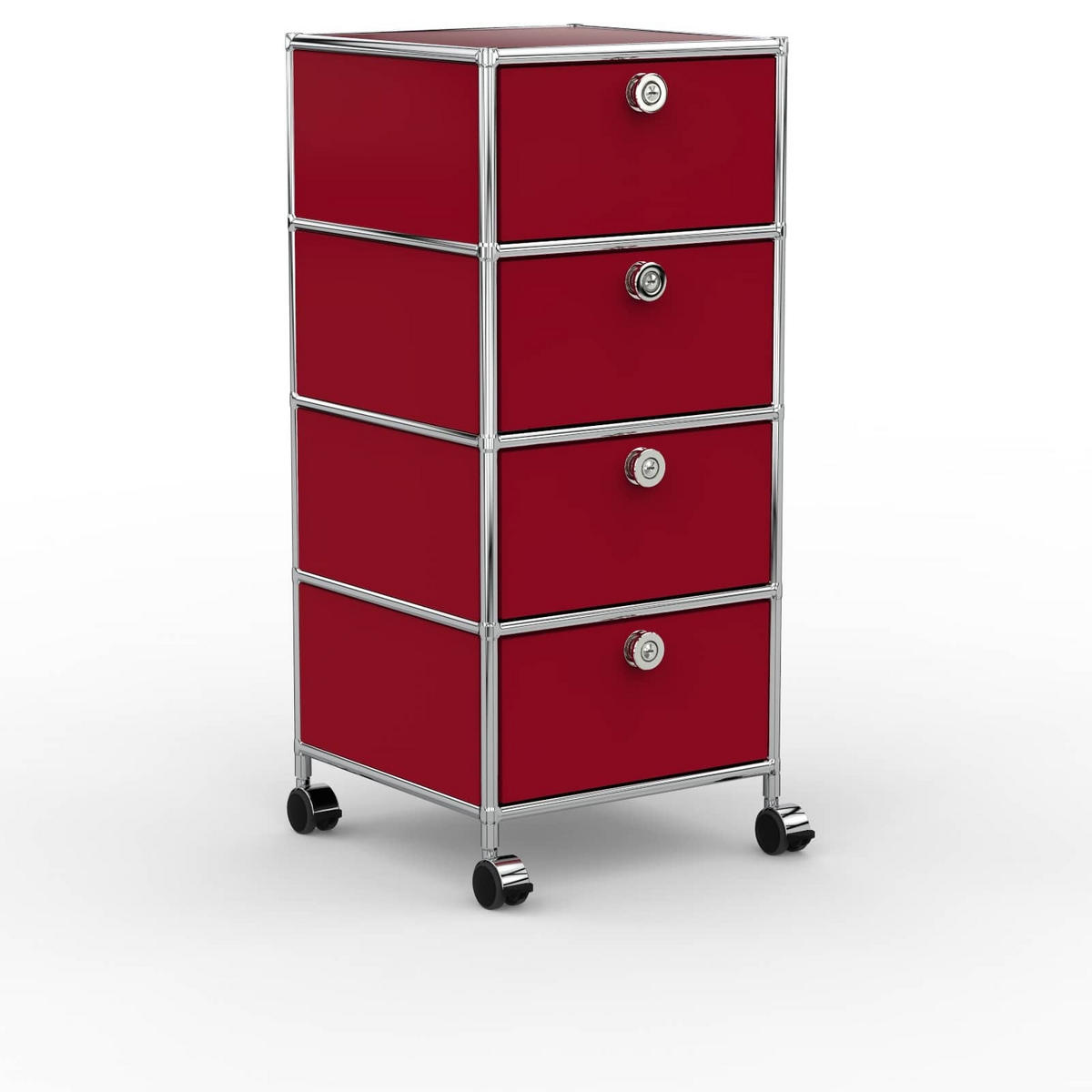 BÜRO-ROLLCONTAINER, Metall, 40 cm, 4 Schubladen, Rubinrot - Chromfarben/Silberfarben, Metall (40/89.8/39.7cm) - Versee