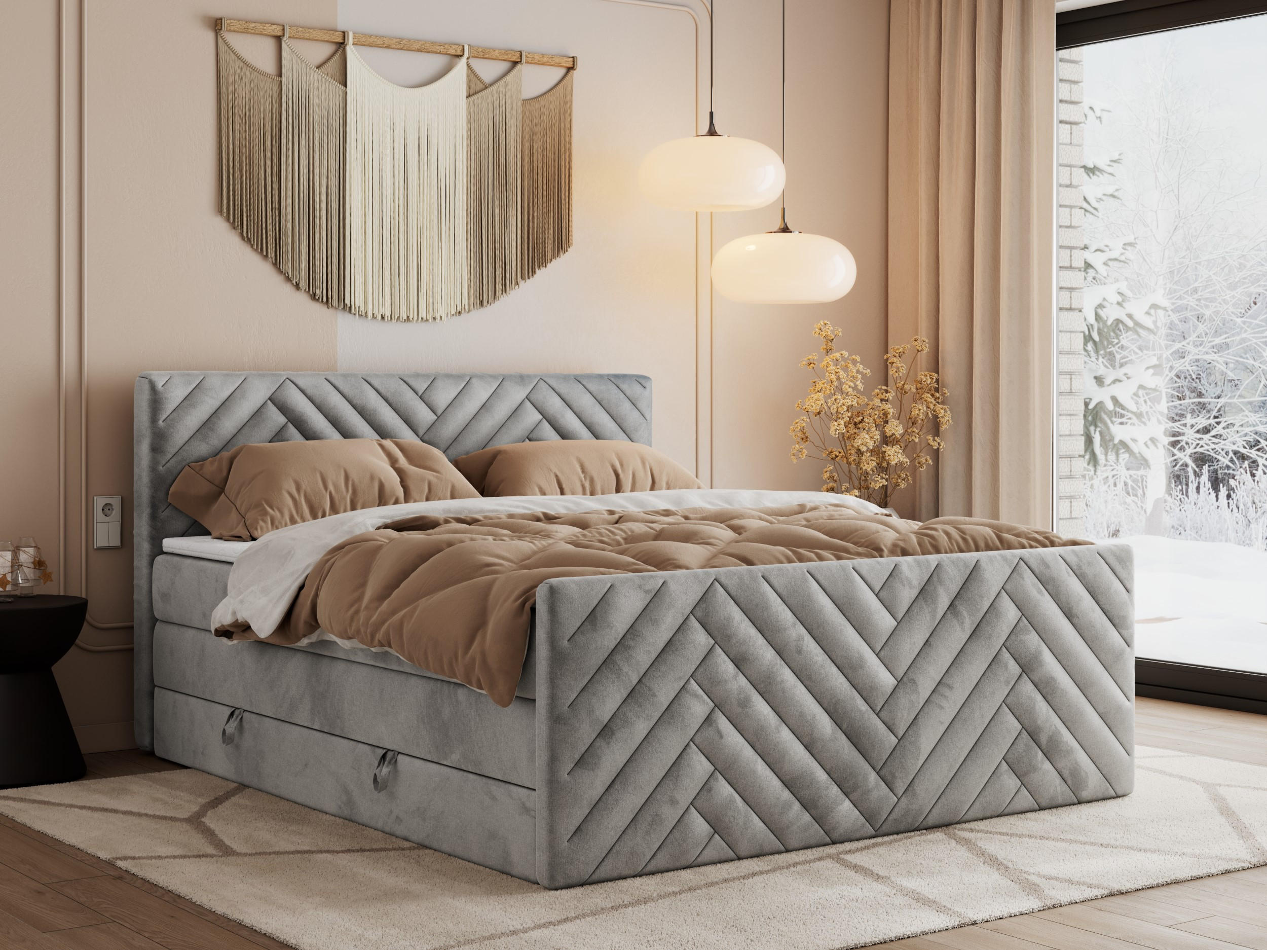 BOXSPRINGBETT PARIS KING DUO - 120/200 - Hellgrau Velvet - H3 - Hellgrau, Holz/Textil (120/200cm) - MKS