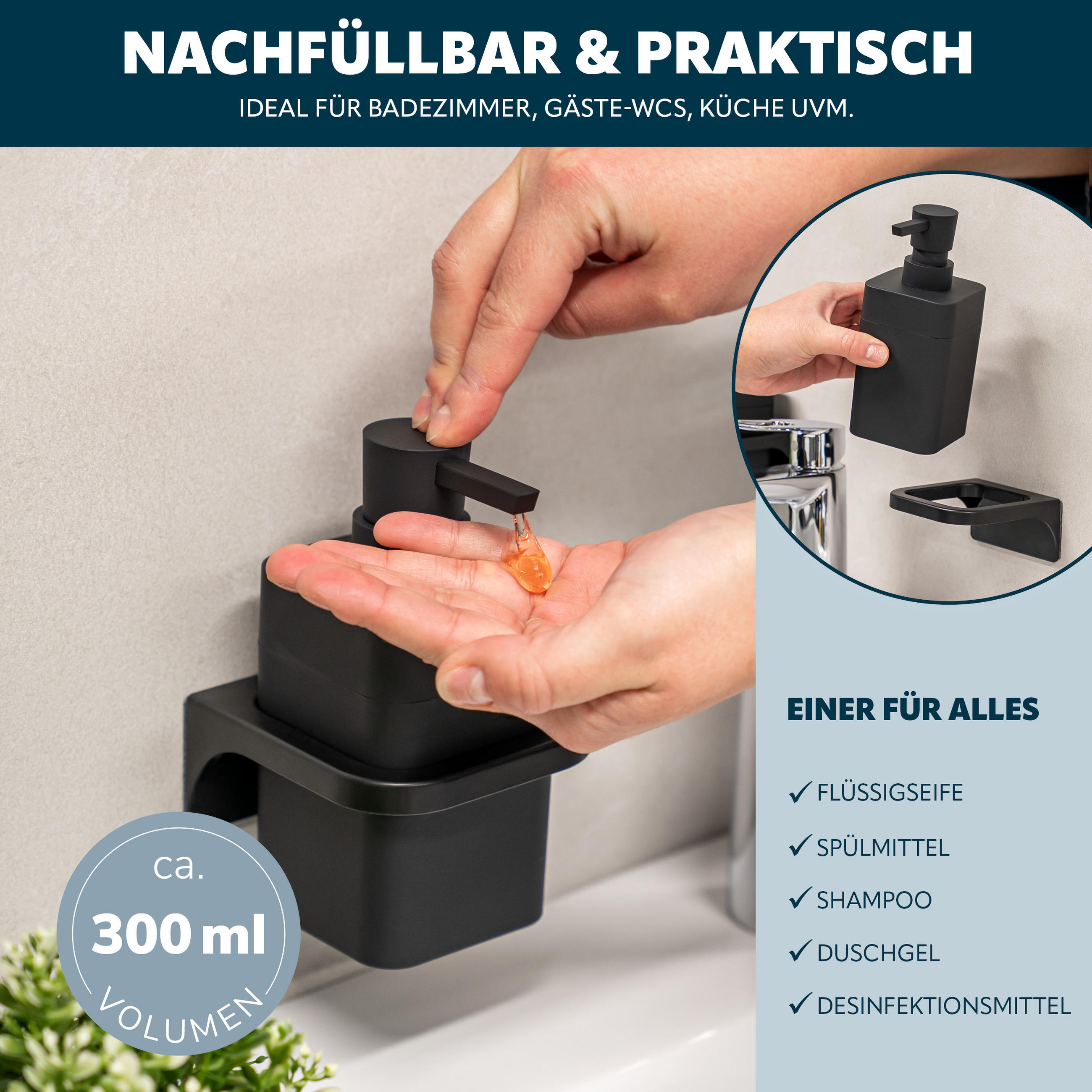 Thumbnail - bremermann Badaccessoireset, Schwarz, Kunststoff, 7x15.5x8.5 cm, Badaccessoires