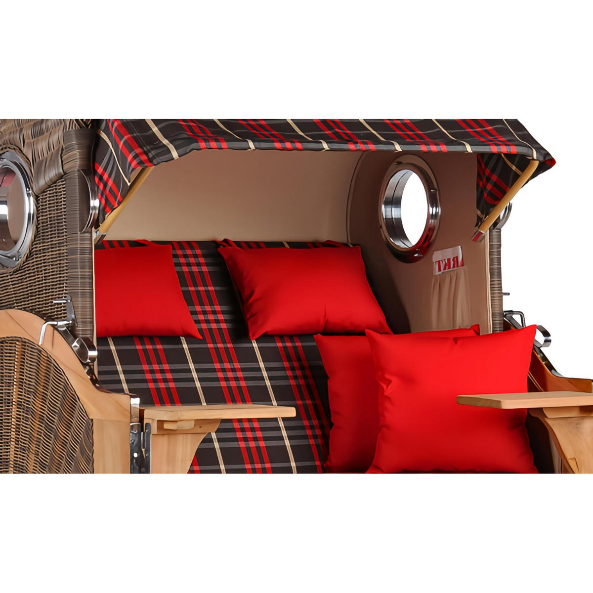 STRANDKORB Düne 2 Sitzer Teak PE Grey - Rot/Braun, Holz/Metall (125/170/80cm) - Mr. Deko