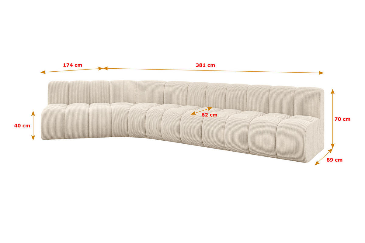 ECKSOFA modulares Sofa Montra-L2 - 381x174x70 cm Beige - Beige, Holzwerkstoff/Textil (381/174cm) - ALTDECOR