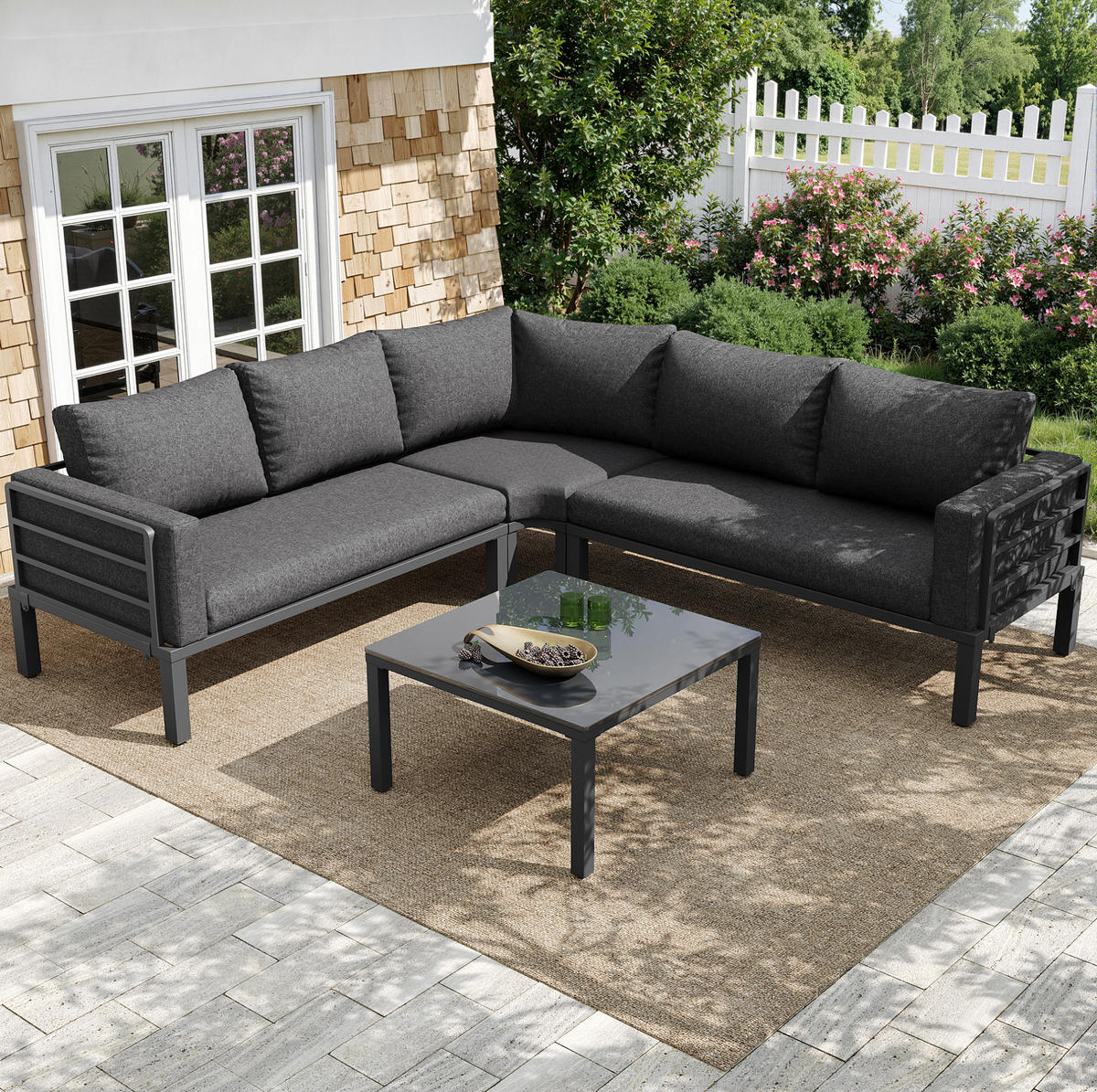 GARTENMÖBEL 114x60x70.5cm grau aus Eisen und mit Kissen - Grau, Metall - Modfu