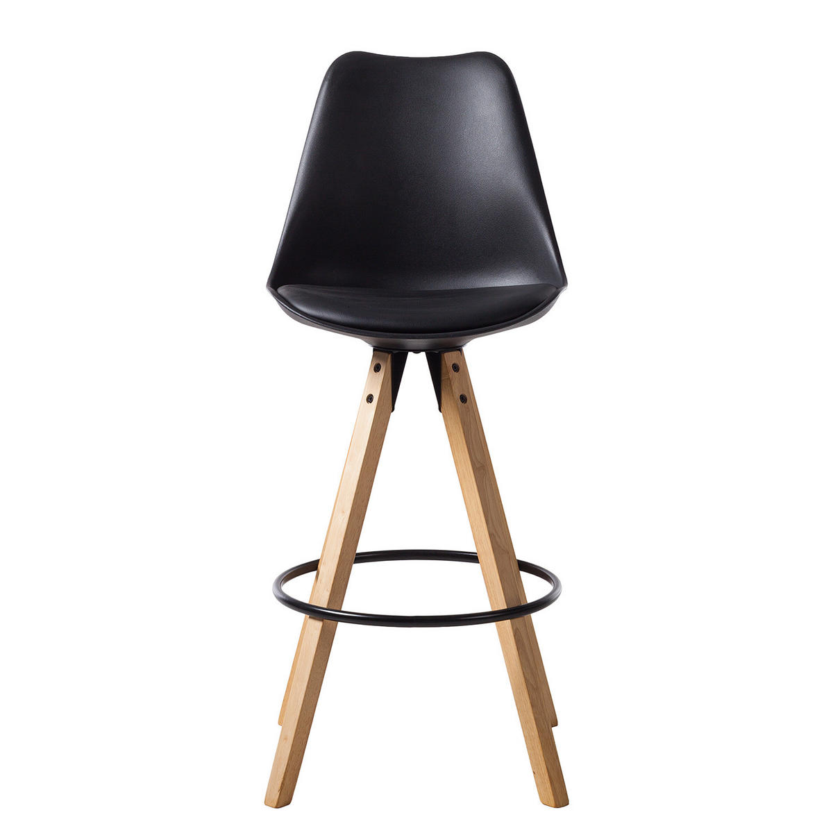 BARSTUHL - Kunstleder / Gummibaum massiv / Metall - Schwarz, Holz/Kunststoff (49/112/55cm) - home24