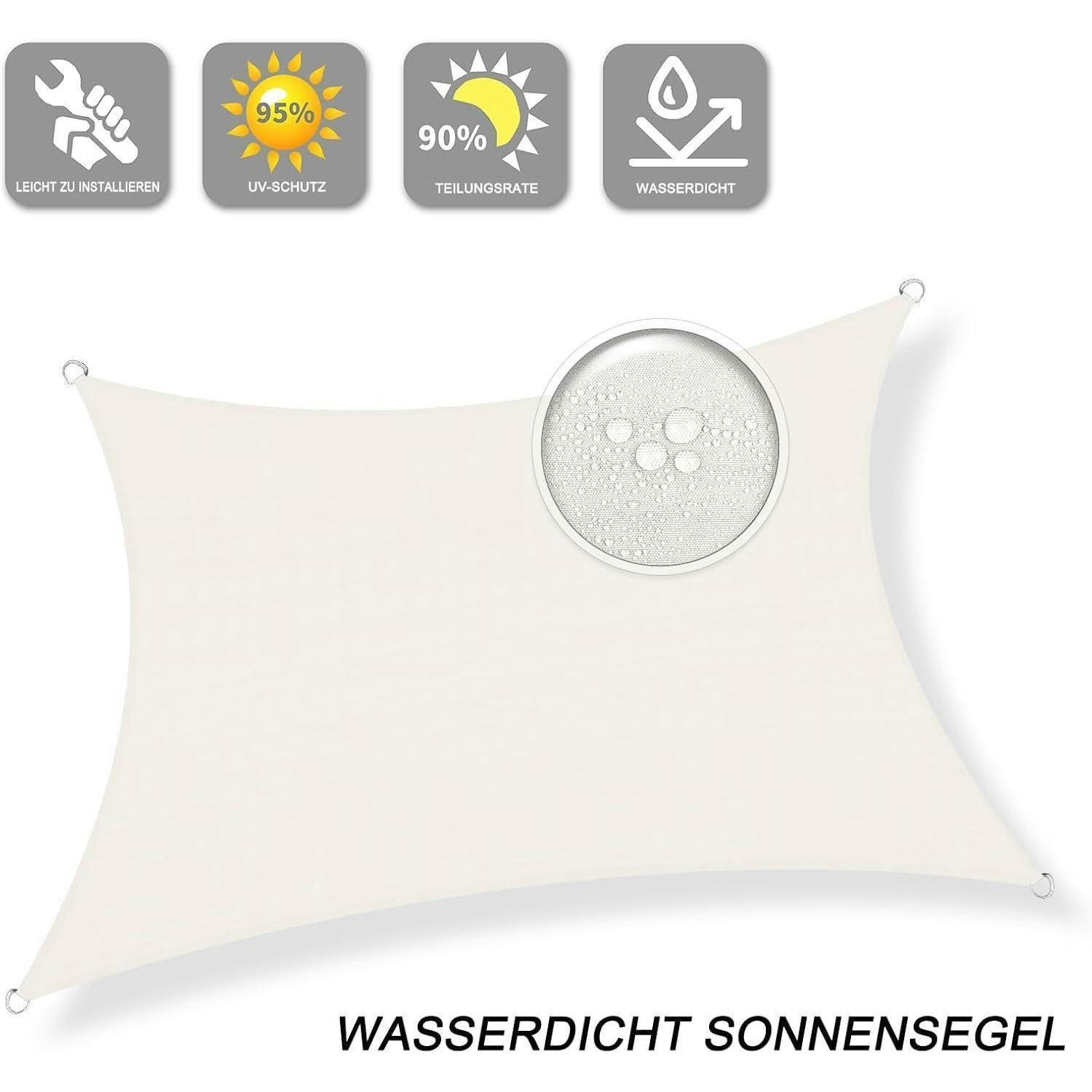 SONNENSEGEL Rechteckig 2 x 4 m Creme Wasserdicht UV-Schutz 95% - Creme, Textil (200/400cm)