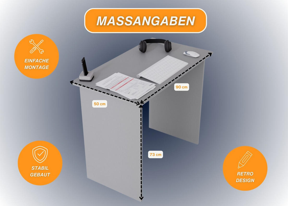 SCHREIBTISCH Dunkelgrau 90/50/73cm - Dunkelgrau, Holzwerkstoff (50/90/73cm) - CraftPAK