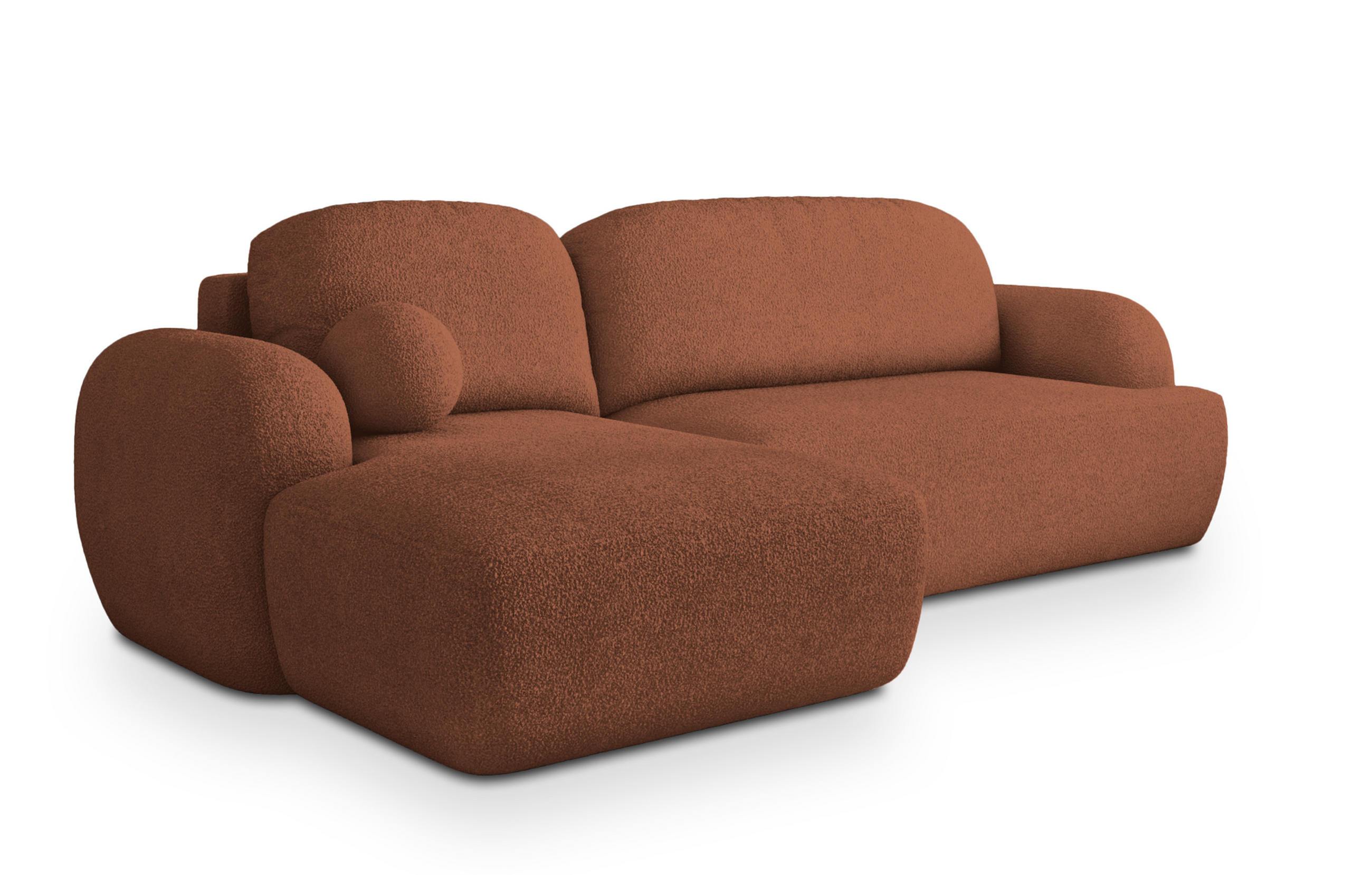 ECKSOFA MODENZA N L-S Orange Boucle-Stoff mit Schlaffunktion - Orange, Holz (266/148cm) - MASSENO