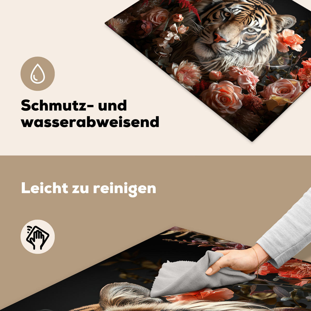 HERDABDECKPLATTE Tiger - Tier - Natur - Floral - Botanisch Herdabdeckung Induktionsfeld 70x52 cm - Orange, Kunststoff (70/52/0.2cm) - MuchoWow