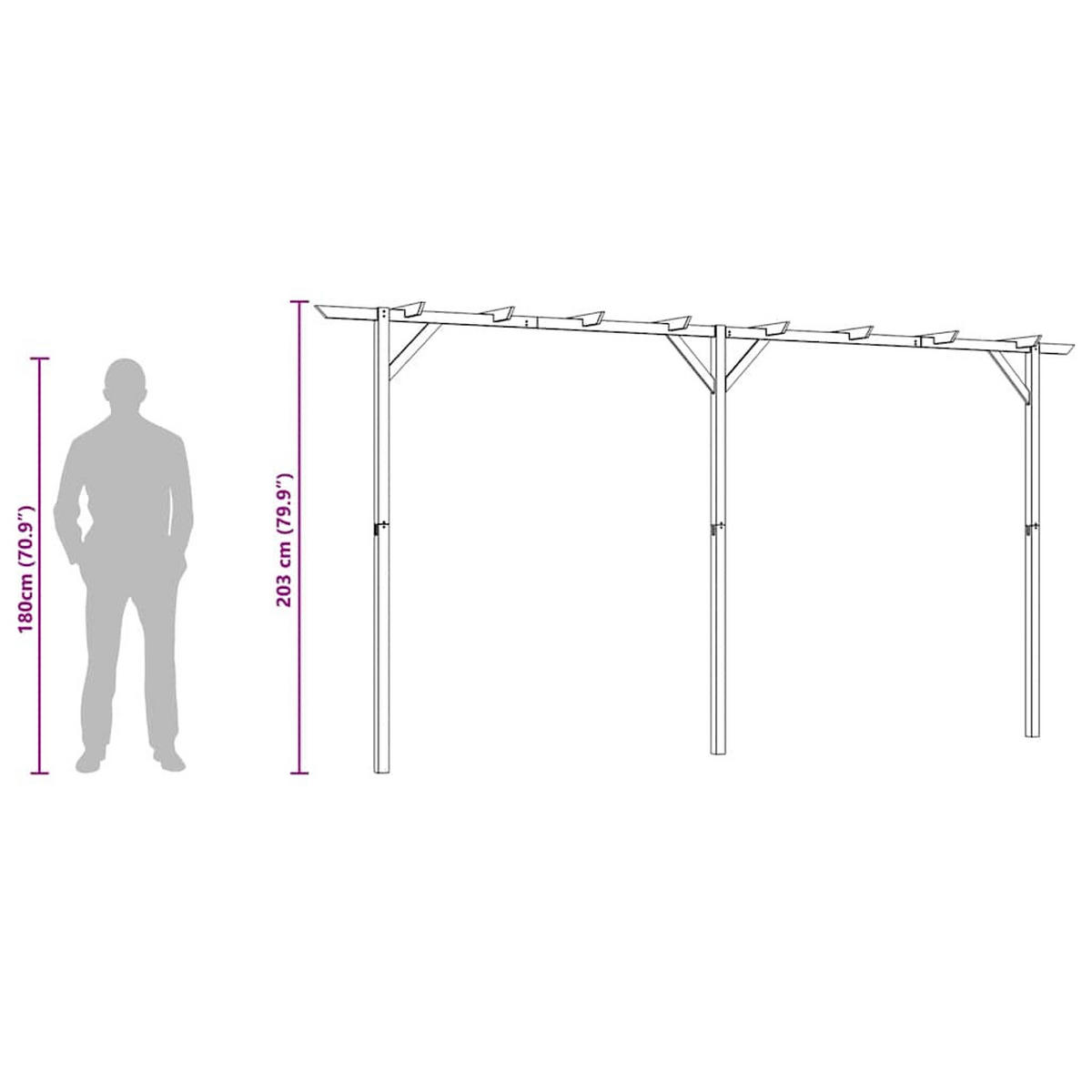 PERGOLA mit 3 Pfosten, 41/40/203 cm, aus Holz - Braun, Holz (410/205/40cm) - vidaXL