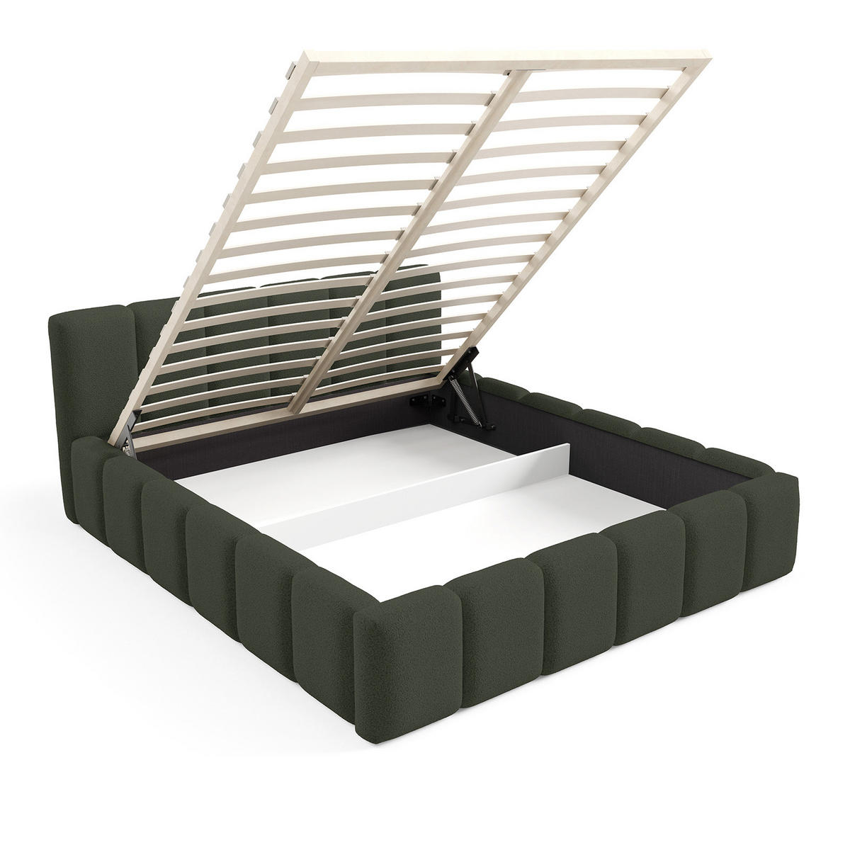 POLSTERBETT KALLA Medium 180x200 cm mit Bettkasten – QUELLE 37 - Grün, Holz (180/200cm) - Dekori_Interiors