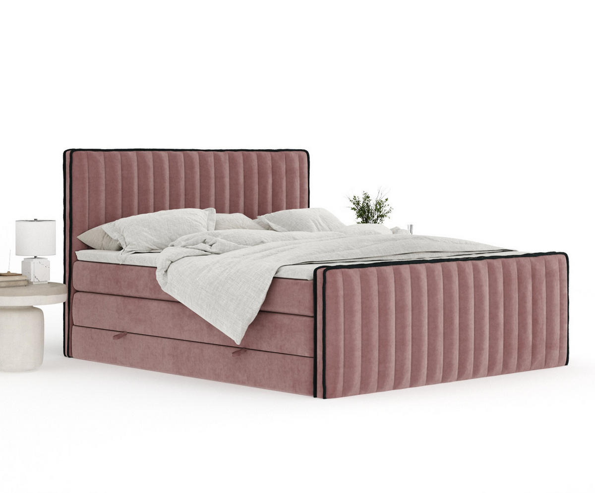 BOXSPRINGBETT Nocturne Rosa 160/200 cm - Schwarz/Rosa, Holz/Holzwerkstoff (160/200cm) - Maison de Reve