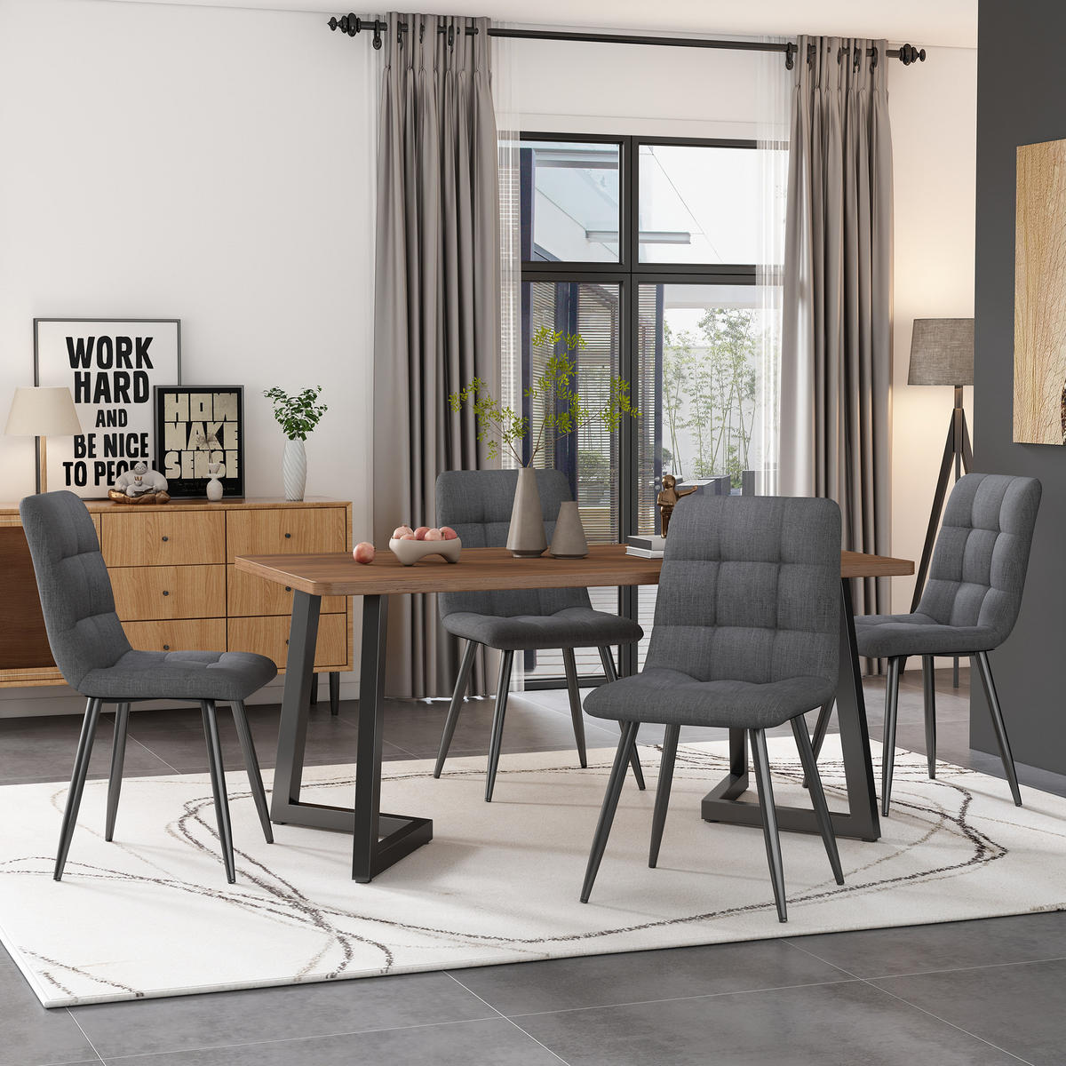 ESSTISCH 117x68x75 cm in Walnuss und Schwarz aus MDF mit Nussbaumoptik auf schwarzem Metallgestell - Walnussfarben, Holzwerkstoff (117/68/75cm) - Modfu