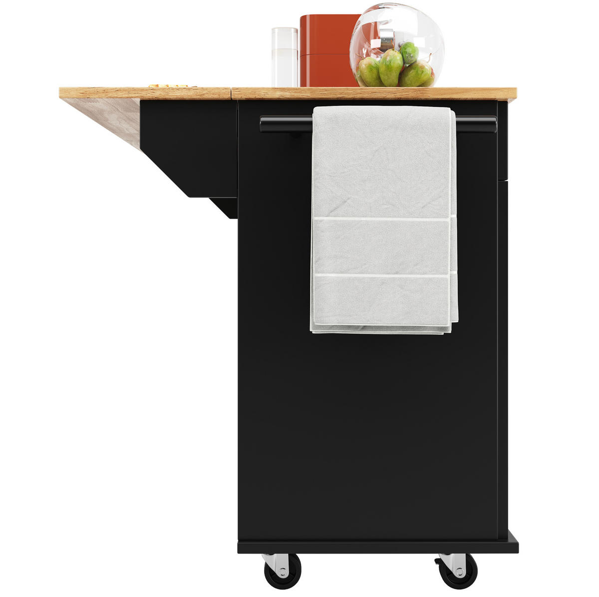 KÜCHENINSEL 106/50/90,5 cm schwarz mit klappbarer Tischplatte - Schwarz, Holzwerkstoff (106/90.5/78cm) - OKWISH