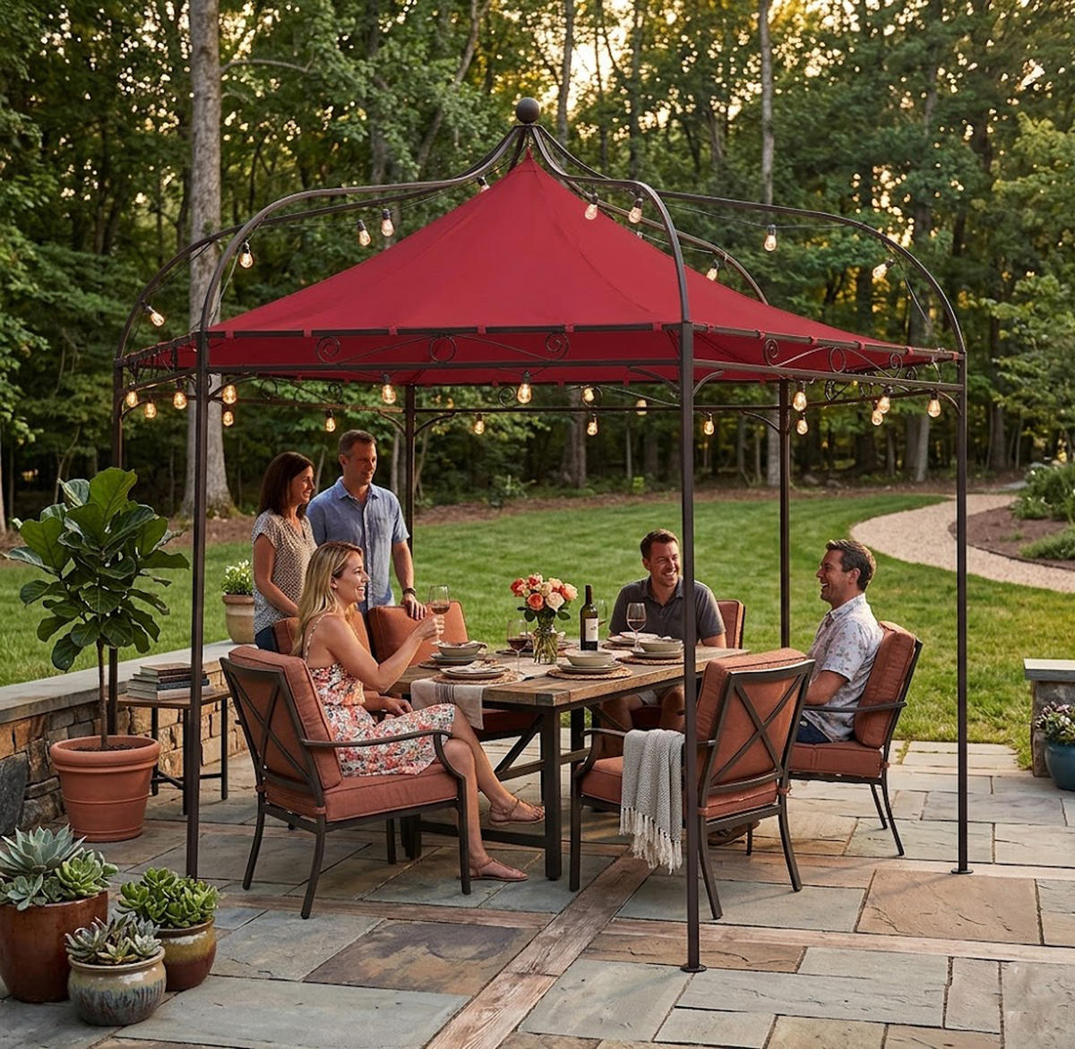 ERSATZDACH für Pavillon Mondura, Pavillondach 6-eckig, Durchmesser 300 cm, Farbe: Bordeaux - Rot, Kunststoff (320/0.3/320cm) - TPFGarden