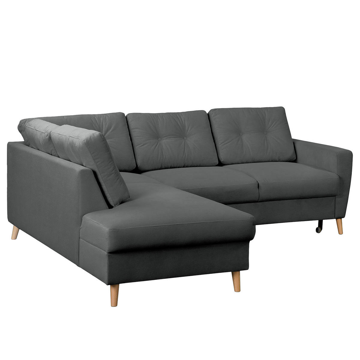 ECKSOFA mit Ottomane - Anthrazit/Braun, Holz/Textil (230/200cm) - home24