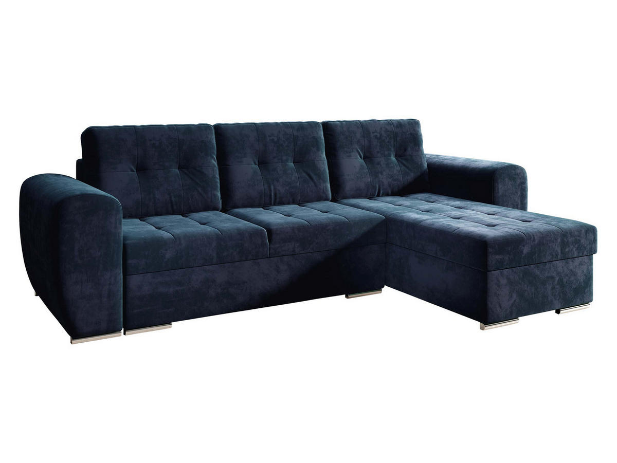 ECKSOFA Bari - Silberfarben/Dunkelblau, Holz/Textil (256/157cm) - MIRJAN24