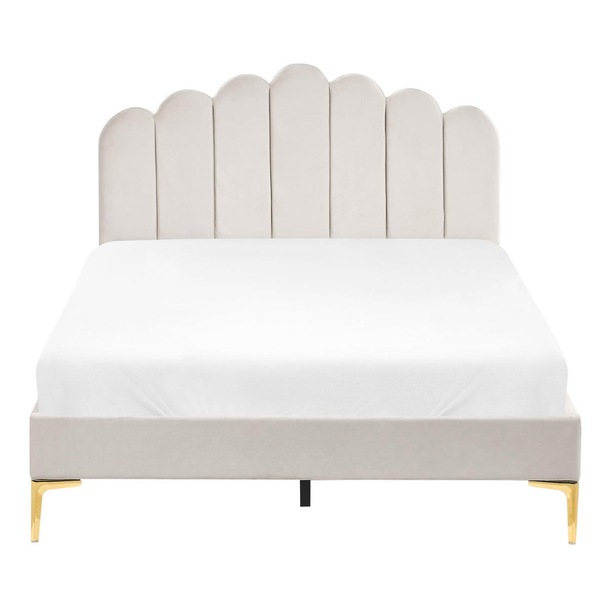 POSTEL s roštem 120/200 cm Sametová látka Krémově bílá Sauvian - krémová, textil (120/200cm) - Beliani