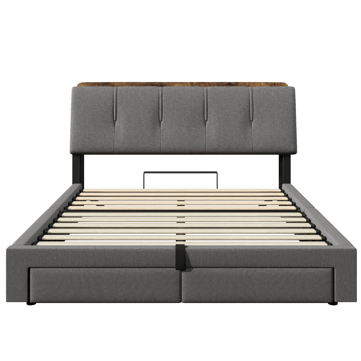 POLSTERBETT 140/200 cm Grau mit LED, USB-C, Bettkasten und Schubladen aus Leinen - Grau, Textil (140/200cm) - OKMYHOME