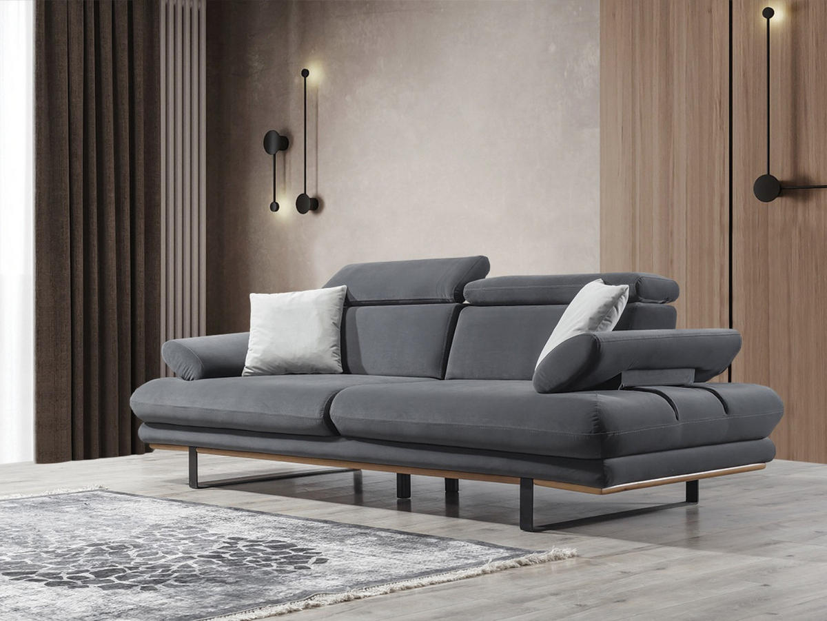 2 Sitzer SOFA Energy Samt Anthrazit - Anthrazit, Textil/Metall (205/80/100cm) - Villa Möbel