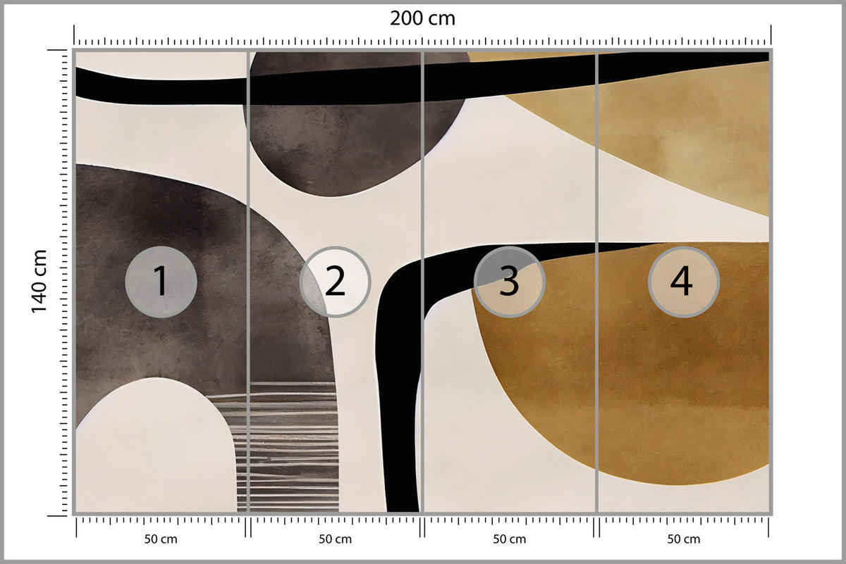 FOTOTAPETE für Wohnzimmer Retro Geometrische Formen Vintage 200x140 - Beige/Schwarz, Papier (200/140cm) - Muralo