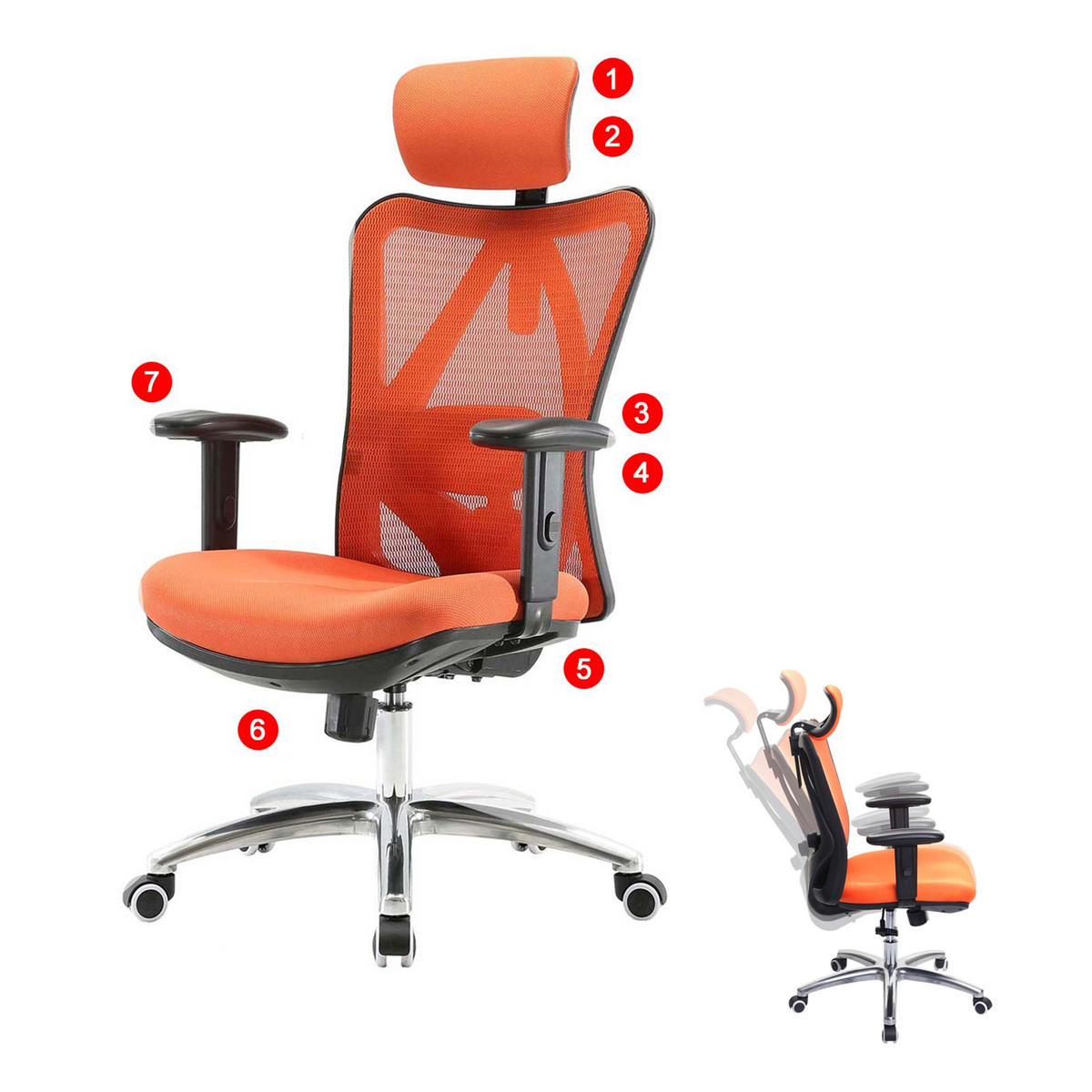 BÜROSTUHL Orange - Orange, Textil (66/129/69cm) - SIHOO
