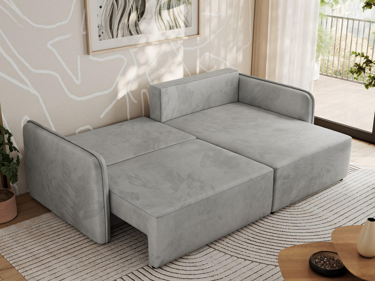 ECKSCHLAFSOFA MESTO L Hellgrau Velvet - rechts - Hellgrau/Schwarz, Kunststoff/Textil (147/227cm) - MKS