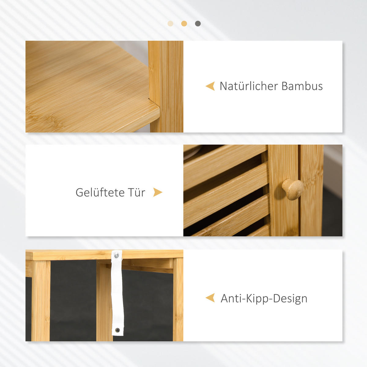 BADEZIMMERSCHRANK höhevestellbar, ca. 33 x 30 x 120 cm Naturholz - Naturfarben, Naturmaterialien (32.9/120/29.9cm) - Kleankin