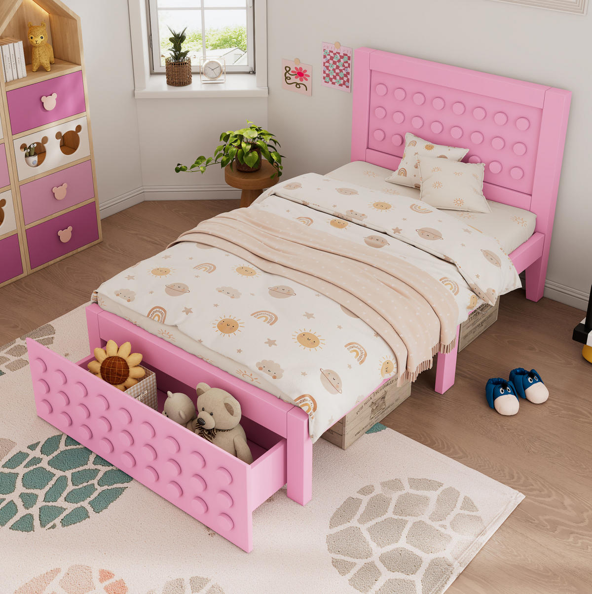 KINDERBETT 90/200 cm aus Holz mit Schublade und Blockdesign Rosa - Rosa, Holz (90/200cm) - Modenvie