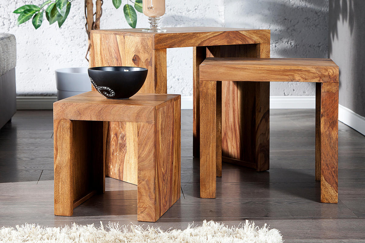 BEISTELLTISCH MAKASSAR Sheesham Natur 45 cm 3er Set - Braun, Holz (30/45/45cm) - riess-ambiente