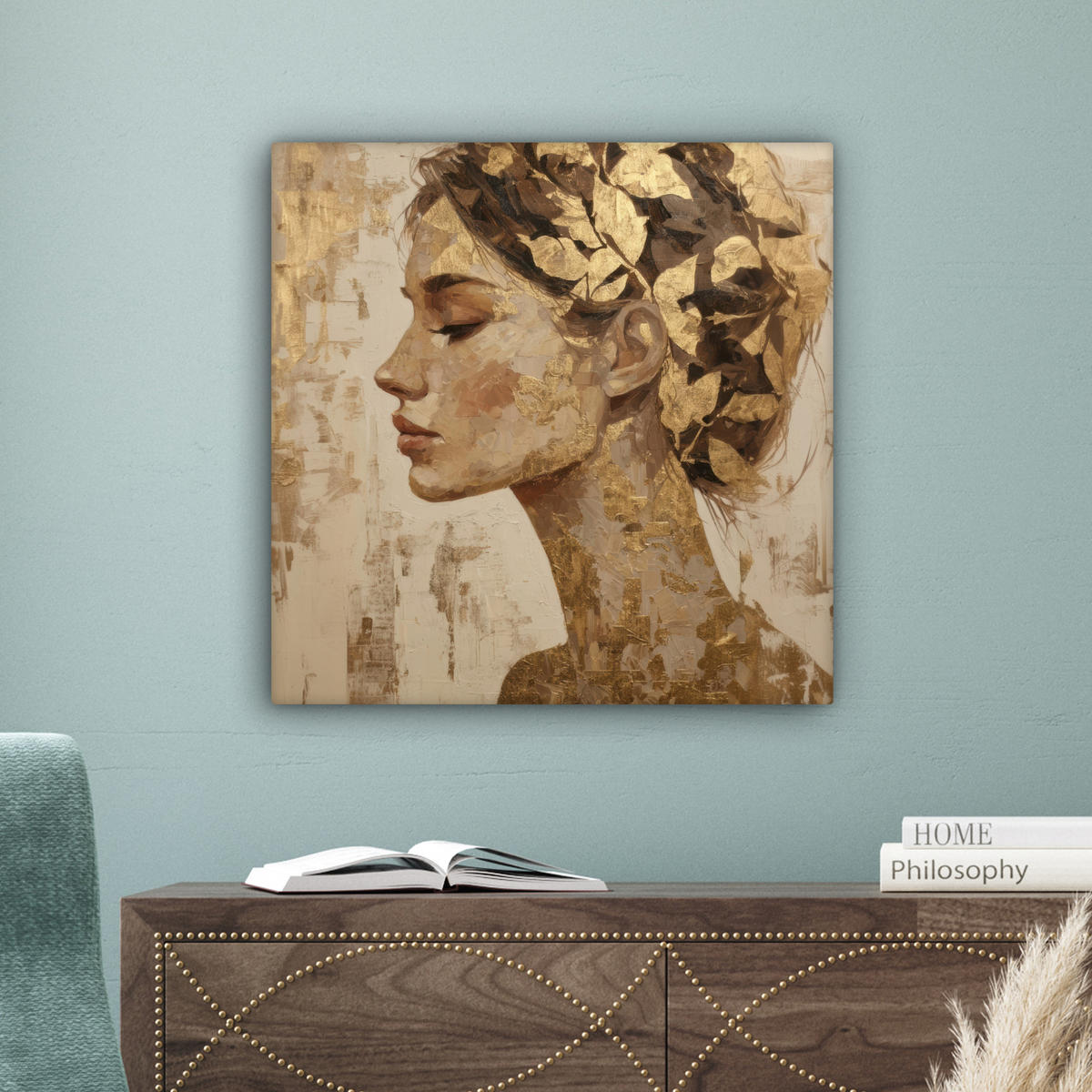 LEINWANDBILD Frau - Gold - Abstrakt - Textur Wandbild Wohnzimmer 50x50 cm - Goldfarben, Textil (50/50cm) - MuchoWow