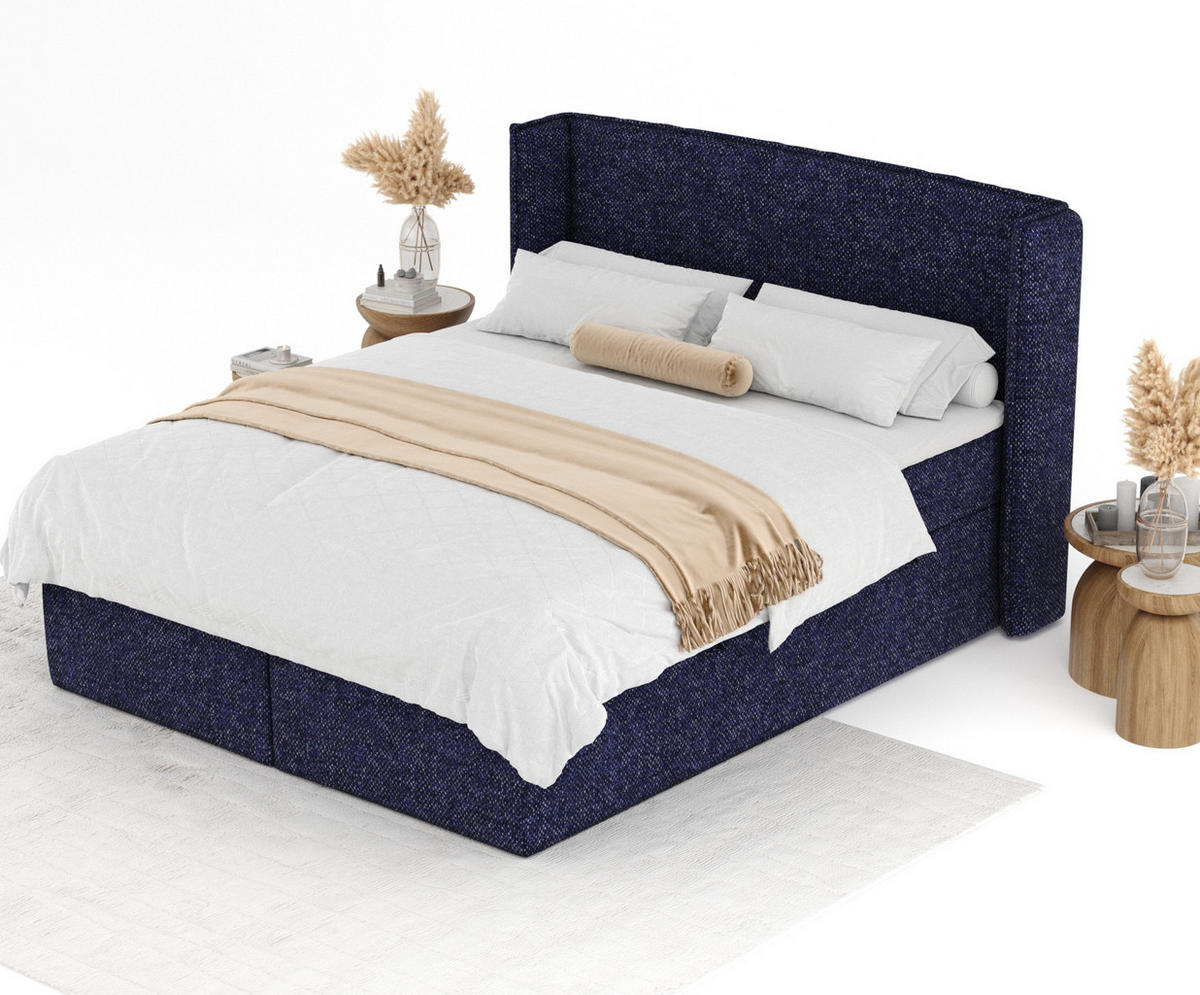 BOXBETT Skyline Marineblau 180/200 cm mit Matratze und Topper - Schwarz/Dunkelblau, Holz/Holzwerkstoff (180/200cm) - Maison de Reve