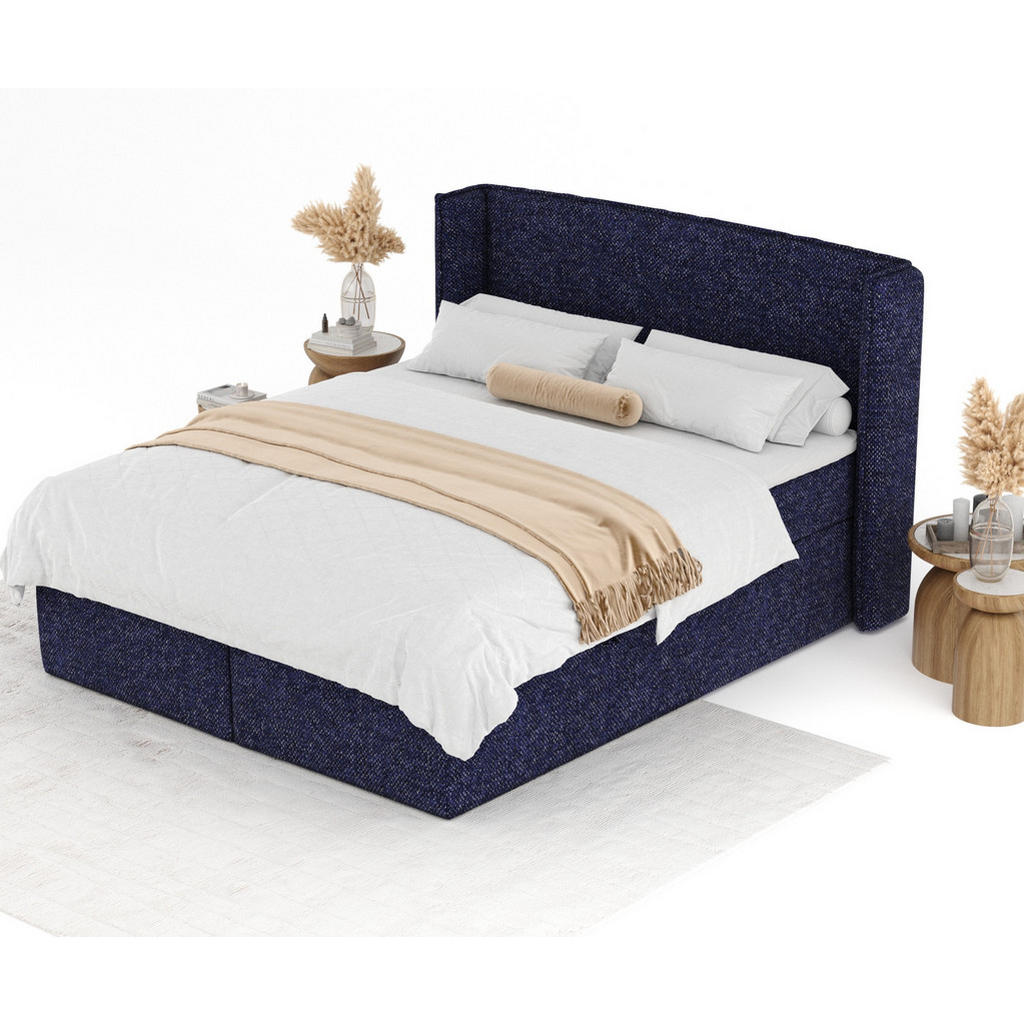 Thumbnail - Maison de Reve Boxbett, Dunkelblau, Textil, Buche, Kiefer, H3, Höhe ca. 20 cm, 180x200 cm, Oeko-Tex® Standard 100, Reach...