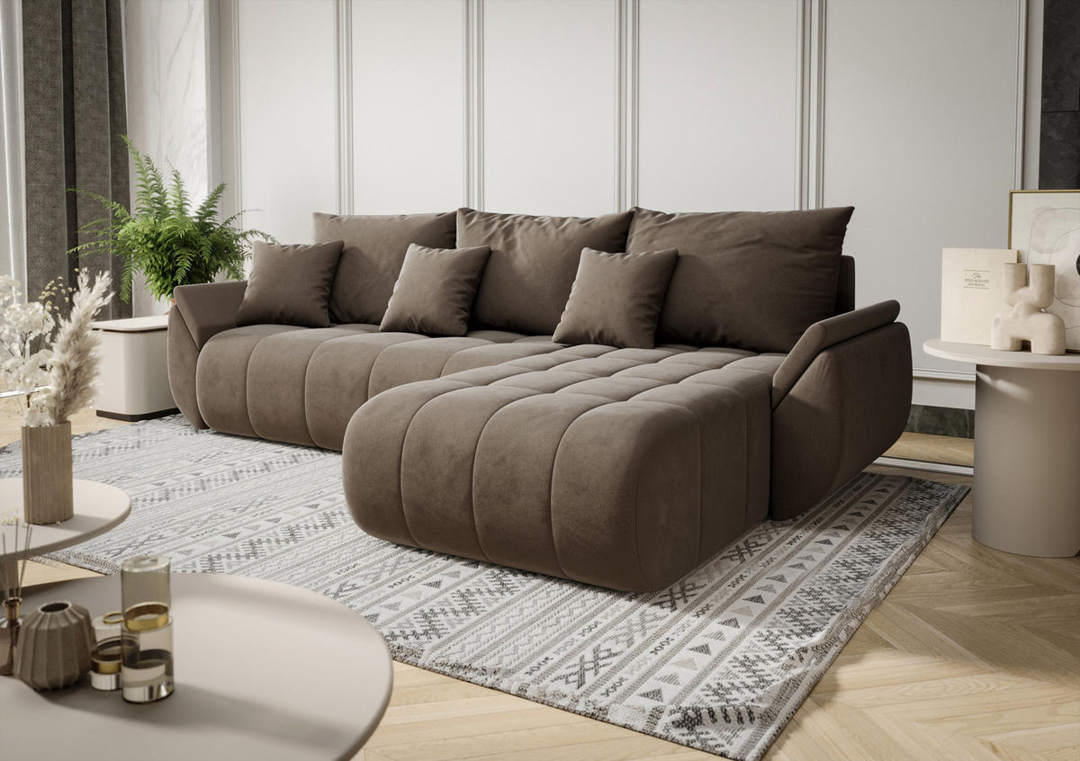 ECKSOFA mit Schlaffunktion TOKYO R Monolith 09 Rechts - Braun, Textil (280/185cm) - Bedante