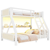 ETAGENBETT aus Metall und Holz 90x200/140x200 cm Weiß mit LED-Beleuchtung und Ablagefach - Weiß, Metall (90/200cm) - Modfu