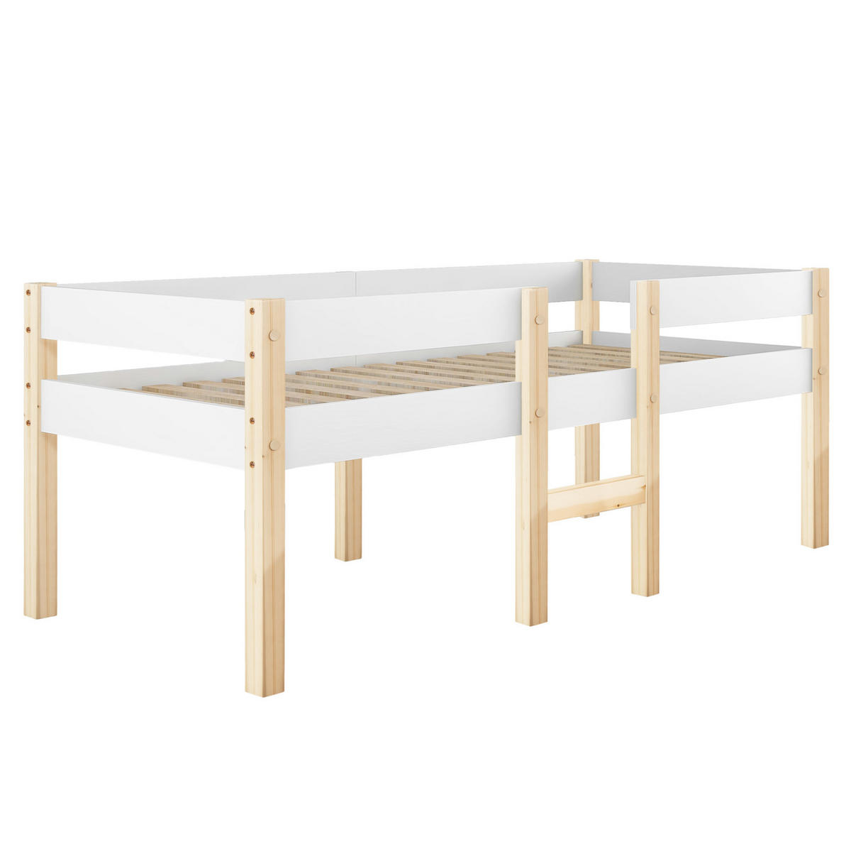 KINDERBETT 90/200 cm mit Rausfallschutz und Leiter im skandinavischen Stil, Weiß - Weiß, Holzwerkstoff (90/200cm) - Redom