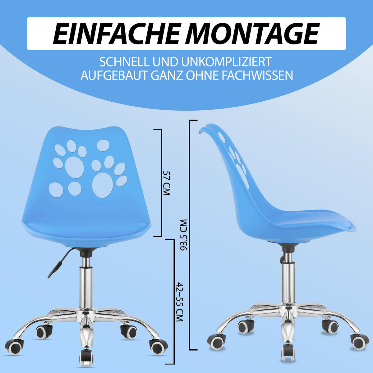 BÜRODREHSTUHL Blau, Höhenverstellbar, Rollen, Ohne Armlehnen, Ergonomisch Für Home Office Und Schlafzimmer - Blau, Textil (51/94/58cm) - Best For Home