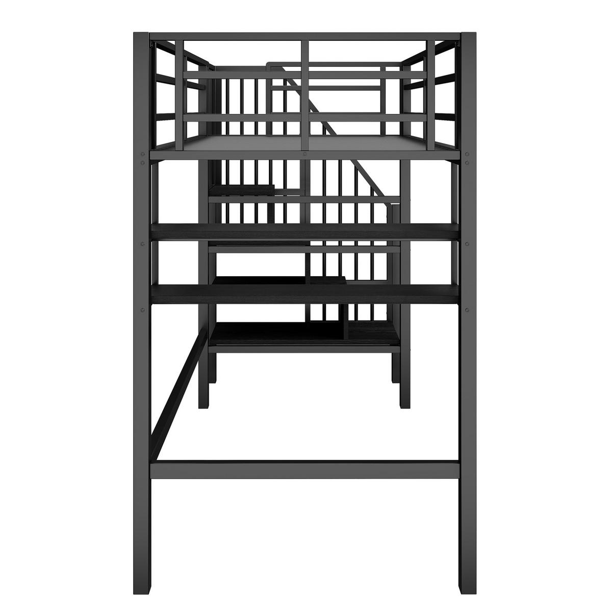 HOCHBETT aus Metall 90x200 cm in Schwarz mit Stauraumleiter & Regalen - Schwarz, Metall (90/200cm) - Modfu