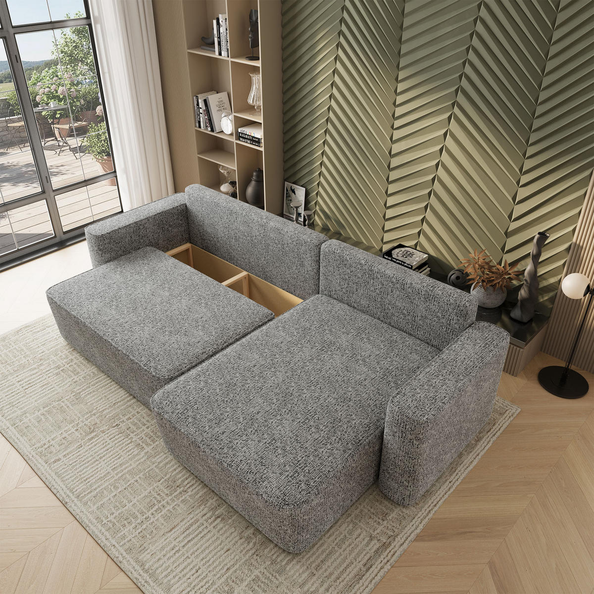 ECKSOFA BELARO BL Hellgrau Chenille mit Schlaffunktion - Hellgrau, Holz/Textil (280/162cm) - MASSENO