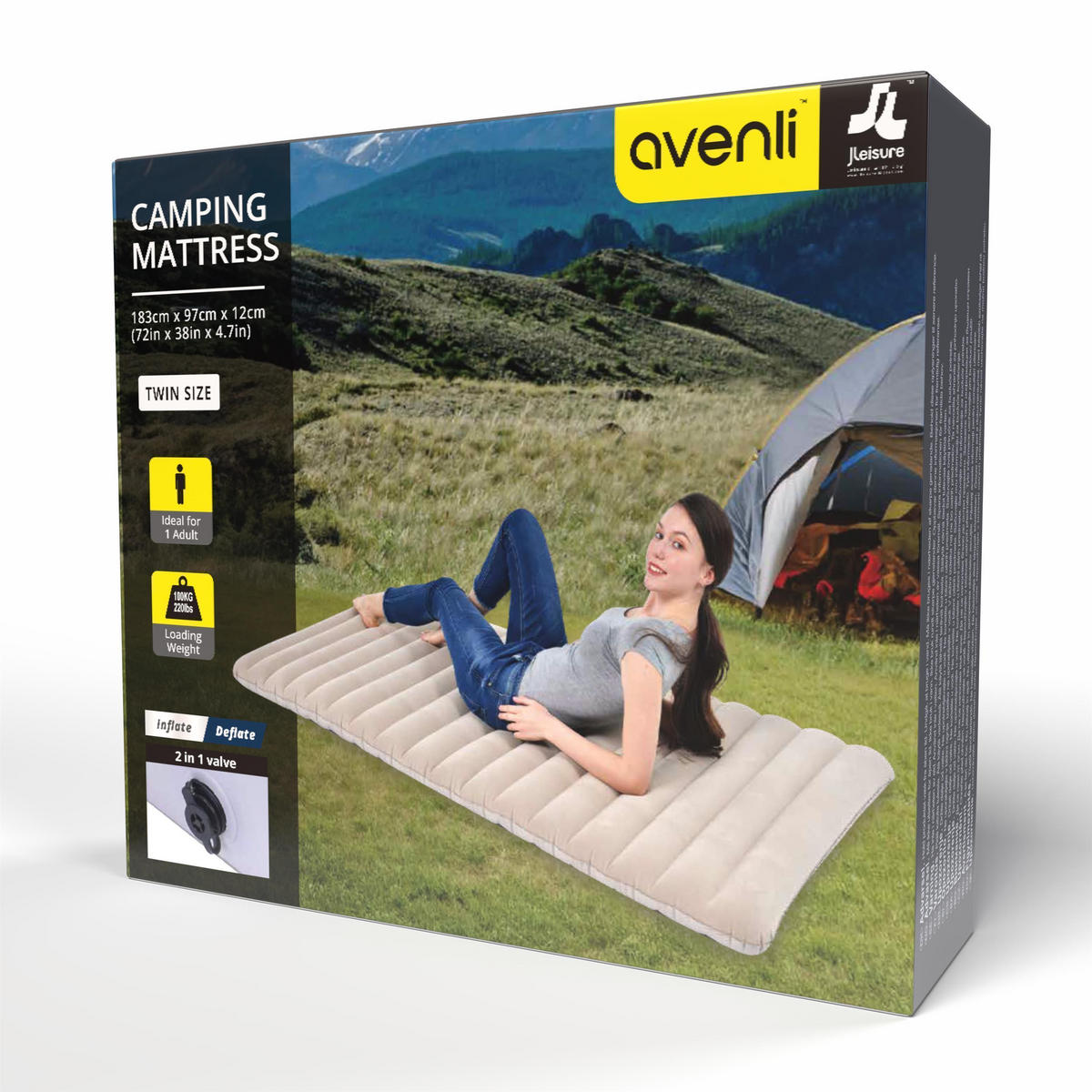 LUFTBETT Luftmatratze Camping 1 Person 183x97x12cm beige aufblasbar ohne Pumpe - Beige, Kunststoff (97/183cm) - Avenli