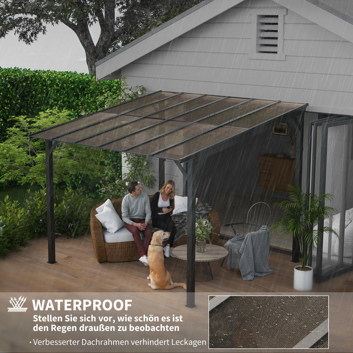 PERGOLA Metall ca. 3x3m - Dunkelgrau, Kunststoff (294/258/306cm) - Outsunny