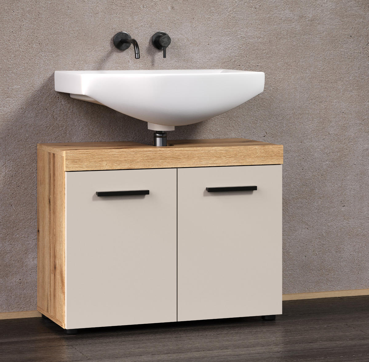 WASCHBECKENUNTERSCHRANK Kaschmir, Evoke Eiche 72 cm, Badezimmer Unterschrank 2-türig - Kaschmir/Eichefarben, Holzwerkstoff/Kunststoff (72/56/34cm) - Top.Furn